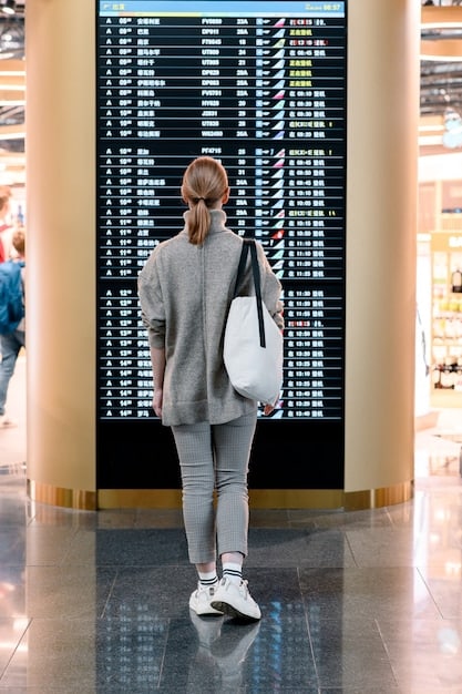 A traveler confidently walking through an airport terminal, pulling a sleek carry-on suitcase, with a bright, modern terminal in the background, suggesting efficient and stress-free travel.