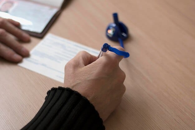 A close-up of a hand filling out a passport application form with a pen, accompanied by essential documents like a birth certificate and a driver's license.