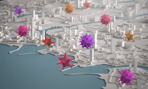 A map highlighting regions with current disease outbreaks, overlaid with icons representing different diseases and their prevalence.