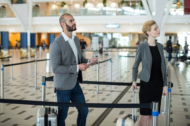 A traveler dressed in business casual attire, confidently handing their boarding pass to a gate agent at an airport. The scene is well-lit and professional, emphasizing the positive interaction.