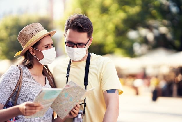 A traveler consulting with a doctor about required vaccinations and health precautions for an upcoming trip to a tropical country.