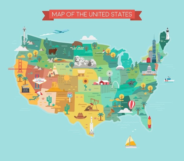A map of the United States highlighting various niche travel destinations, such as historical sites, natural reserves, and unique culinary regions.