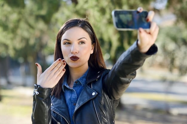 A close-up shot of a travel influencer filming a short video of themselves enjoying a cocktail at a rooftop bar with a stunning city view in the background. The influencer is smiling and engaging with their audience through the camera.