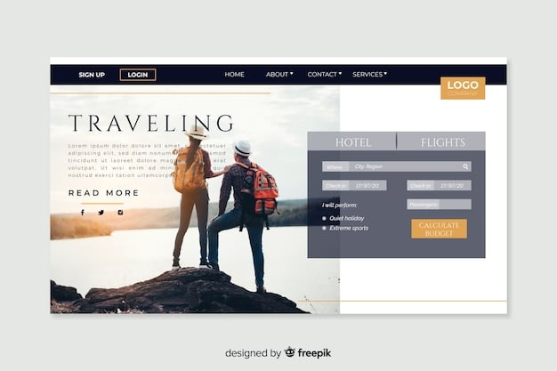 A mockup of a travel journalist's website homepage, featuring a clean and modern design, professional photos, prominent social media links, and a clear call to action for subscribing to a newsletter.