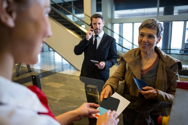 A group of travel journalists networking at a travel conference, exchanging business cards and engaging in conversation. The atmosphere is professional and friendly.