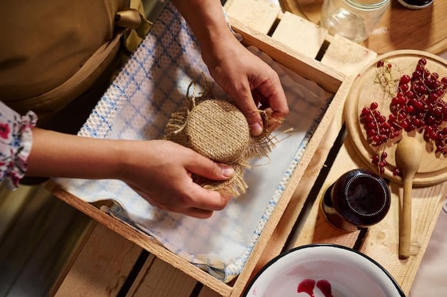 A close-up shot of an artisan's hands carefully weaving a basket from locally sourced, sustainable materials. The workshop is bright and airy, with natural light filtering through the windows.
