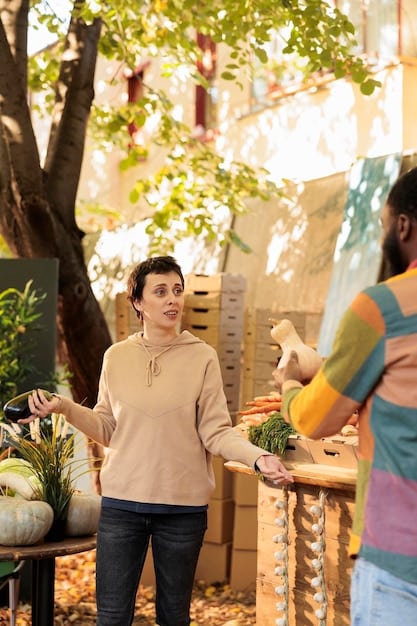 A travel journalist interviewing a local artisan in a small town, with traditional crafts displayed in the background.