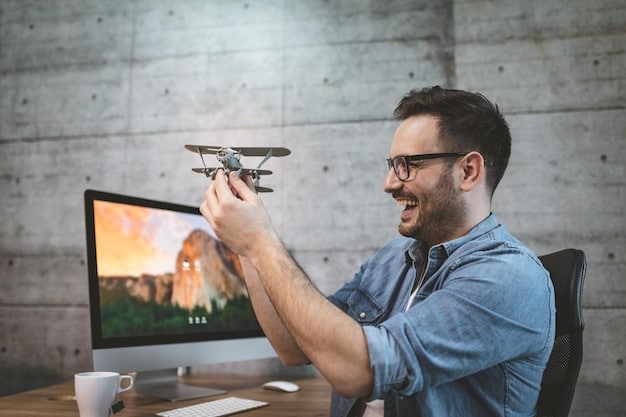 A travel blogger holding a drone remote control, with a laptop displaying editing software and maps in the background. The image emphasizes the technological setup required for compliant drone operation.
