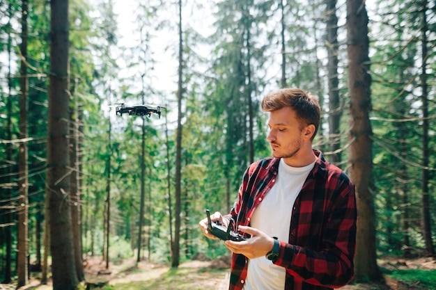 A travel blogger reviewing drone footage on a tablet, with a concerned expression. The environment suggests challenges in meeting FAA compliance regulations.