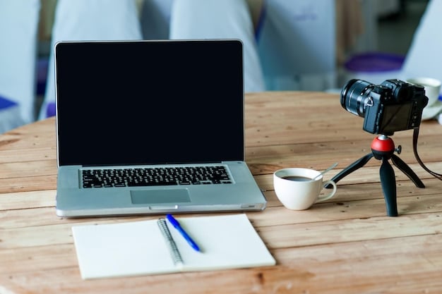 A laptop displaying the FTC website with disclosure guidelines, surrounded by influencer marketing tools like a camera, microphone, and social media icons.