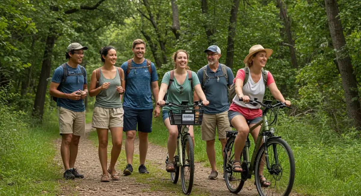 Tourists enjoying an eco-friendly activity in a US destination