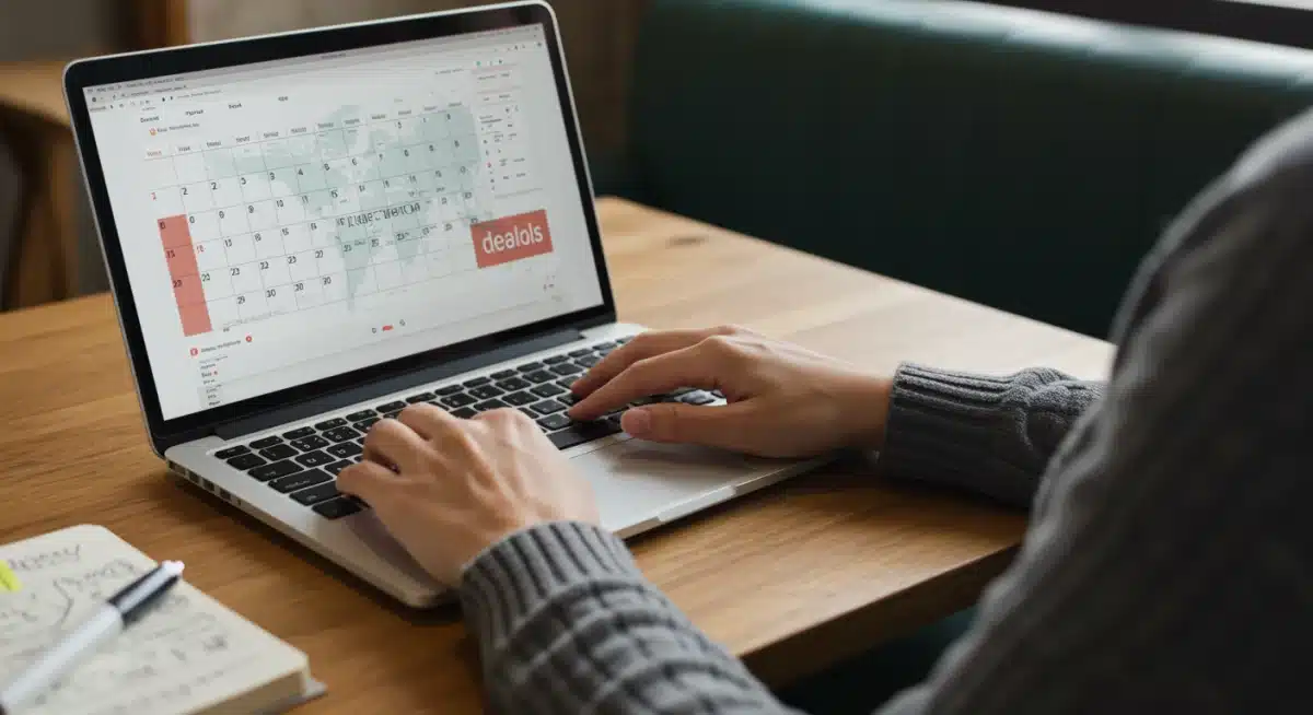 Traveler booking flights online, searching for prime seats and deals for summer 2025.
