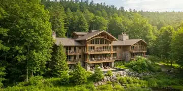 Eco-friendly resort integrated into a natural US landscape, representing sustainable accommodations.