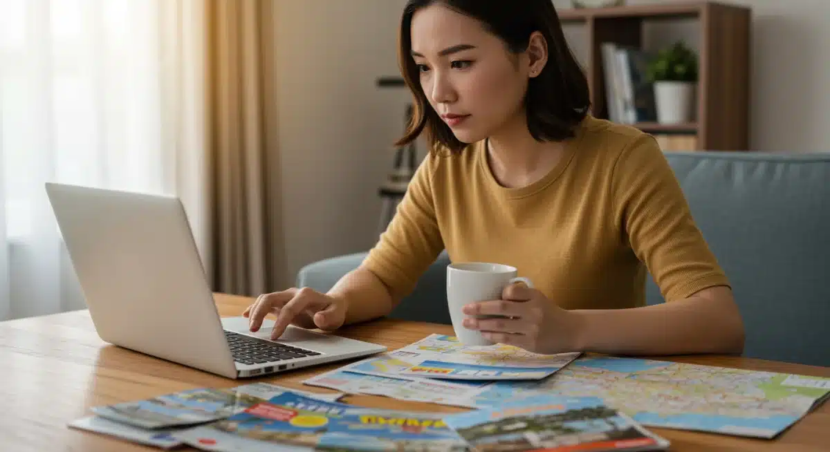 Traveler researching budget-friendly destinations and booking options online