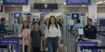 Travelers enjoying fast, efficient TSA PreCheck airport security in a modern US airport terminal.