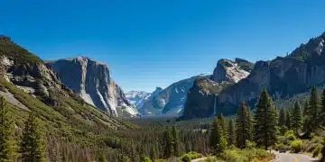 Scenic view of a bustling US national park during peak season