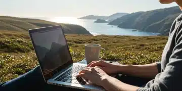 Digital nomad working remotely with a view of a US national park
