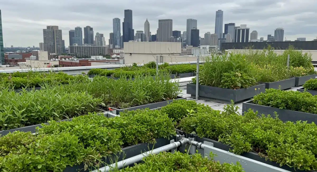 Green roof on a US hotel, demonstrating sustainable architecture and environmental commitment