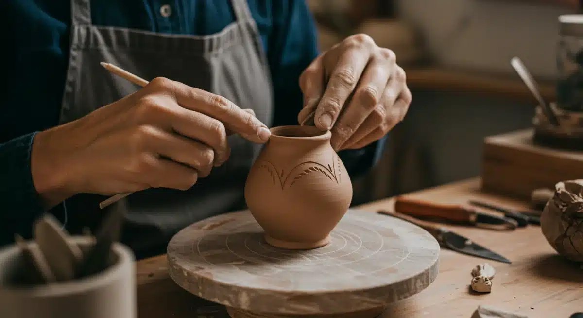 Local artisan crafting unique goods in their workshop, highlighting skilled labor