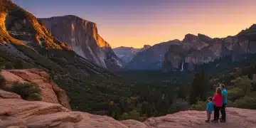 Family enjoying a serene sunrise view in a US National Park, symbolizing successful 2025 entry planning.
