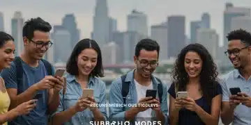 US travelers enjoying subscription travel benefits, looking at travel deals on a phone.