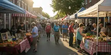 Vibrant local market scene in US town, showcasing community and local business support