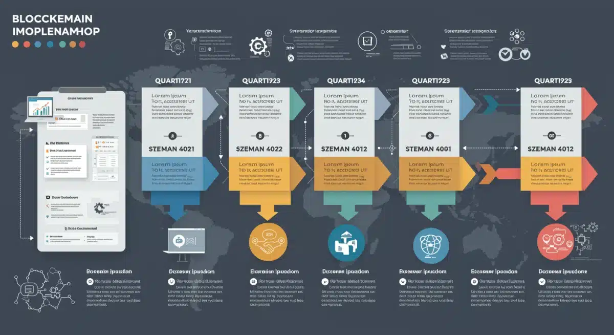 Infographic detailing a 12-month blockchain implementation roadmap for U.S. travel companies, showing strategic phases.