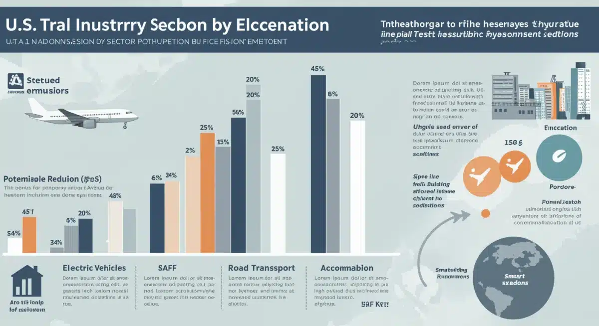 Infographic showing carbon emission reduction strategies across U.S. travel sectors.