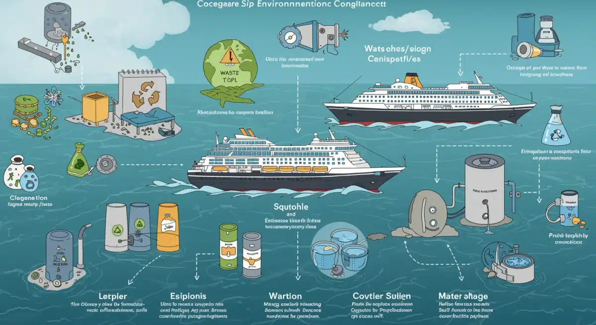 Infographic detailing environmental compliance measures on cruise ships for 2025
