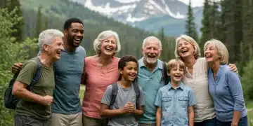 Multi-generational family enjoying a scenic hike in a US national park