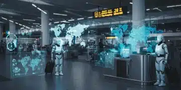 Futuristic travel technology hub with holographic displays and AI, symbolizing strategic investments