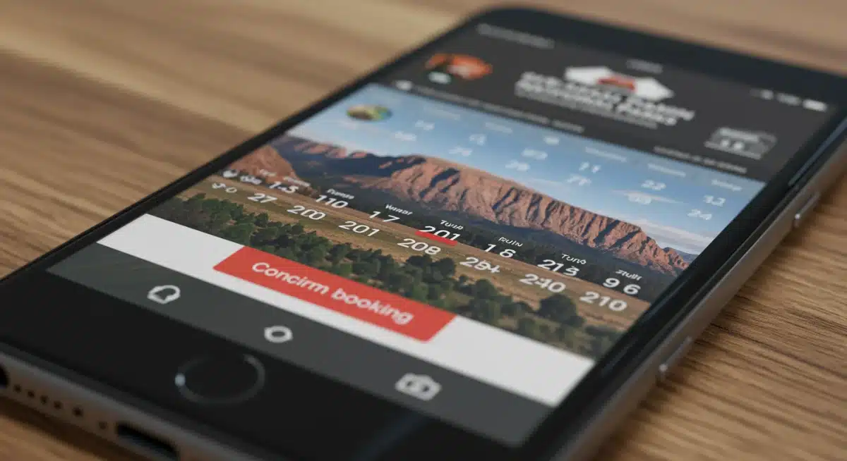 Smartphone displaying a 2026 US National Park online reservation system, emphasizing digital booking.