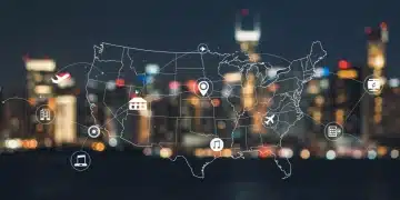 Digital map showing mergers and acquisitions in US travel industry 2026