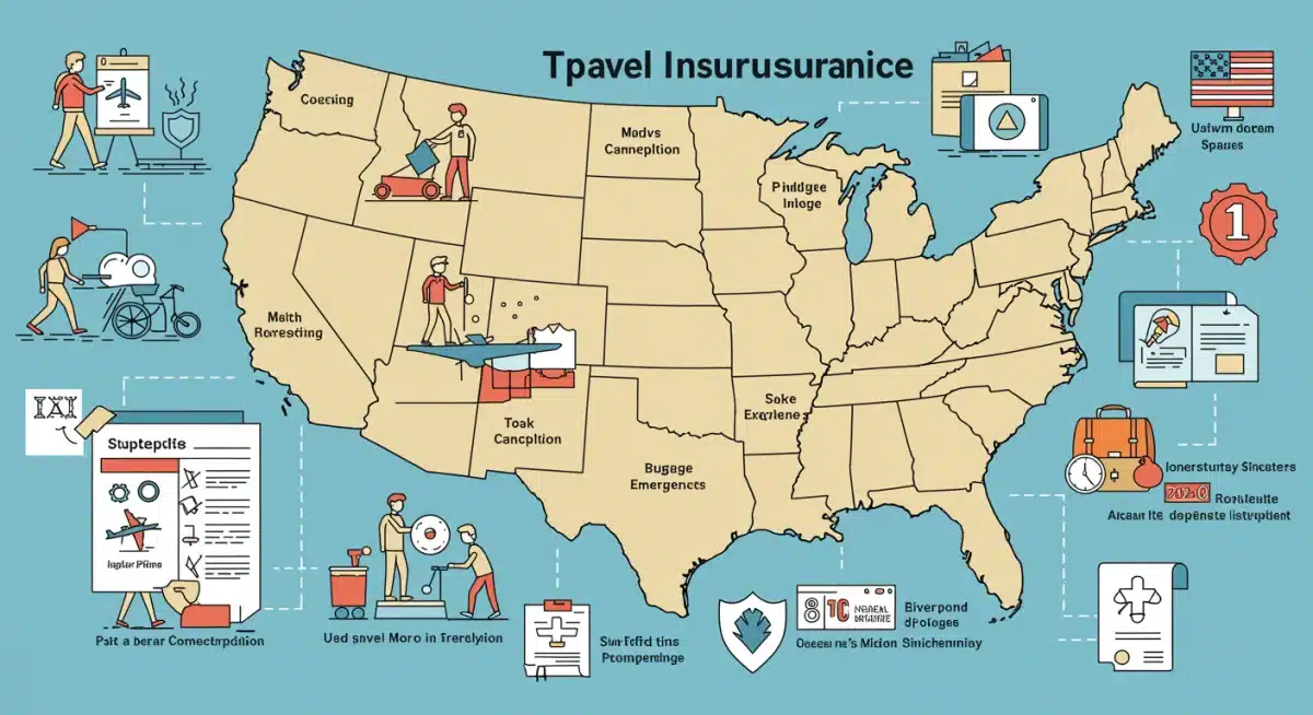 Infographic detailing various domestic travel insurance coverage types for US travelers in 2026.