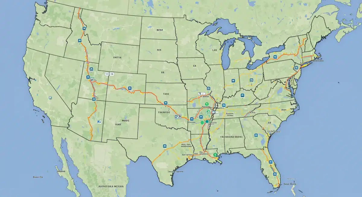 Map of US showing improved road network and EV charging corridors from 2026 infrastructure bill.
