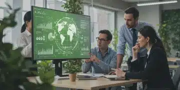 Professionals reviewing sustainability reports for travel businesses