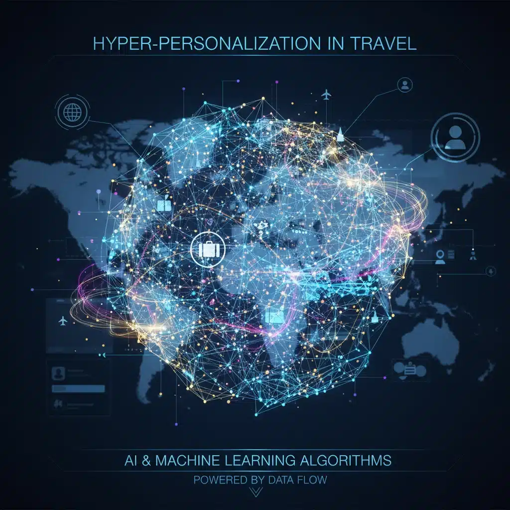 Advanced AI neural network processing travel data for personalization.