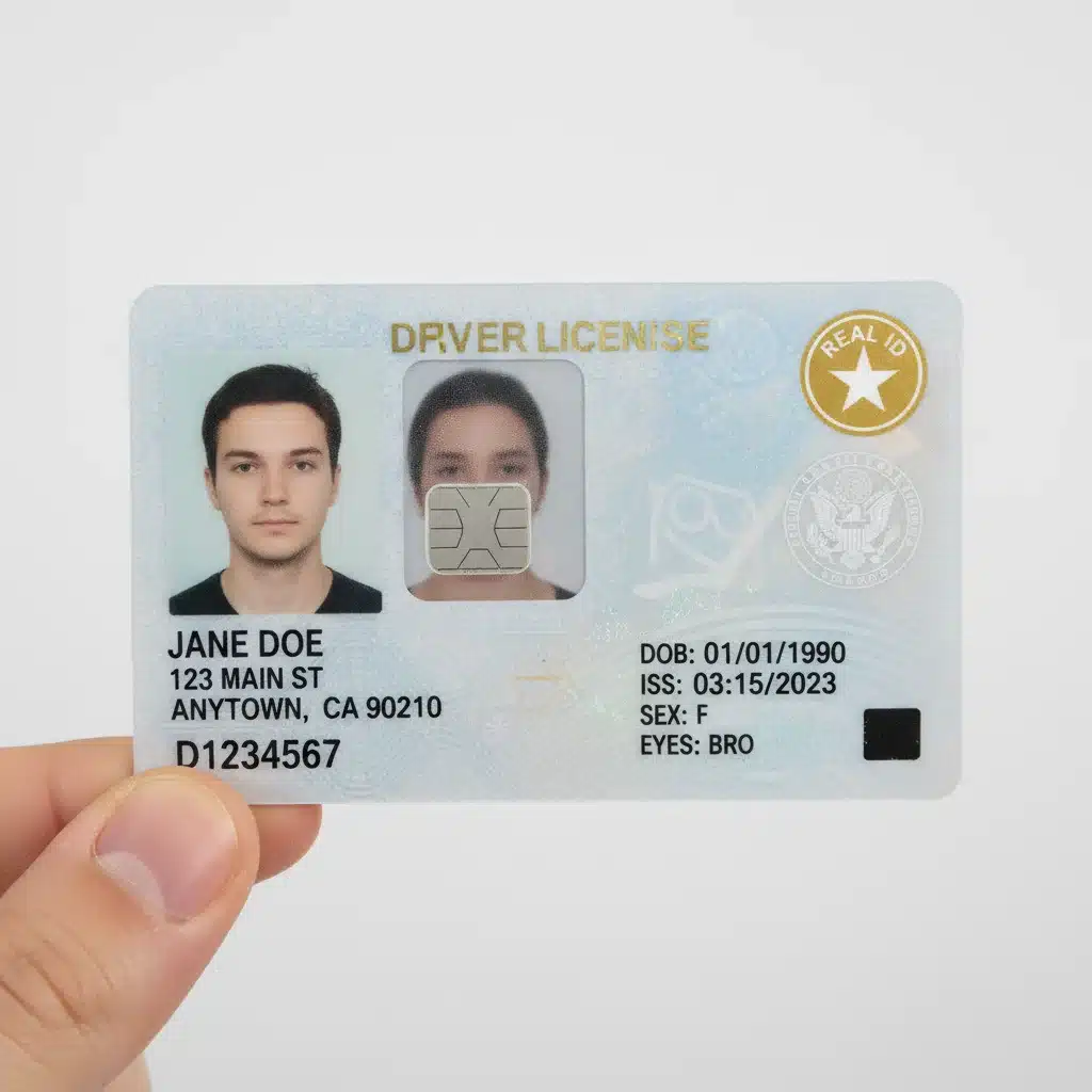 Close-up of a REAL ID with star symbol