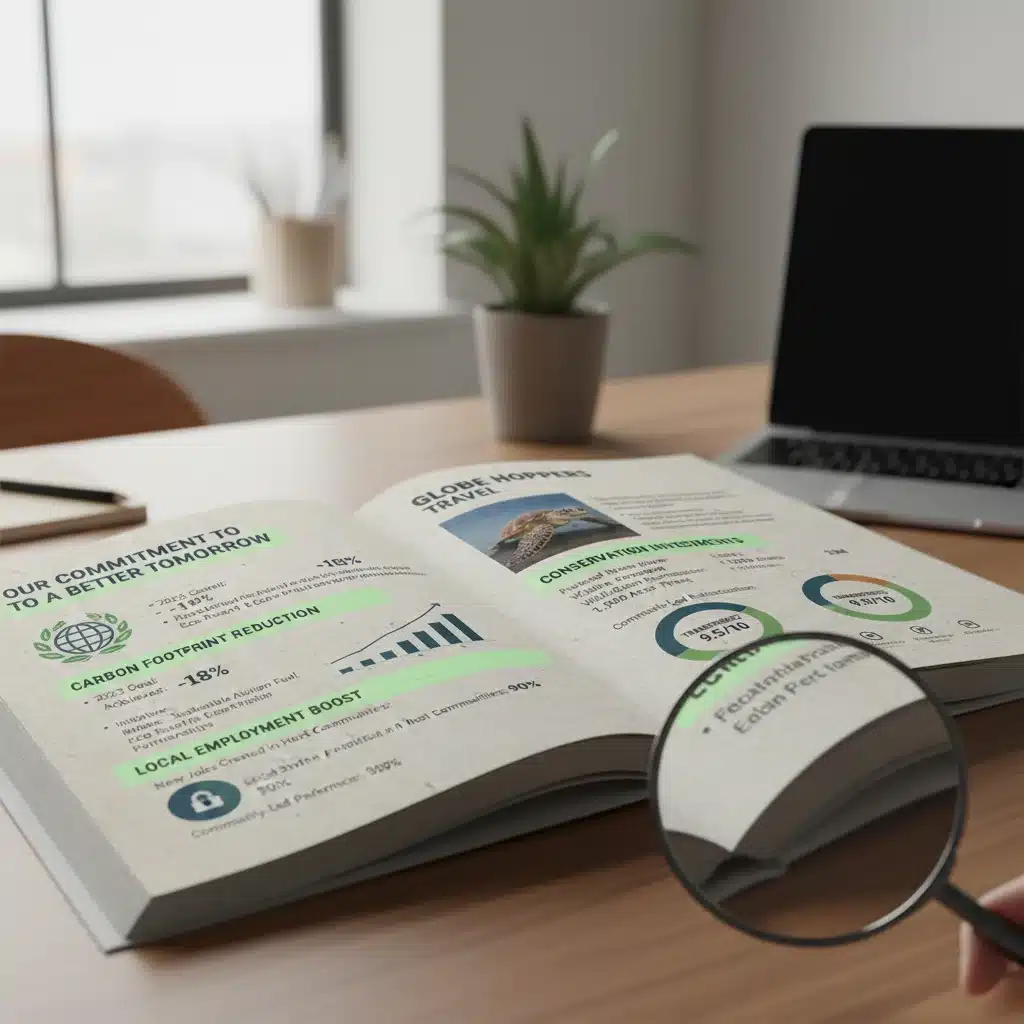 Detailed view of a transparent sustainability report from a travel company.