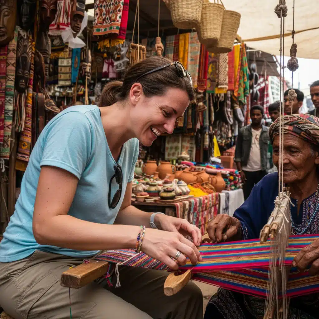 Traveler engaging in traditional artisan workshop with local