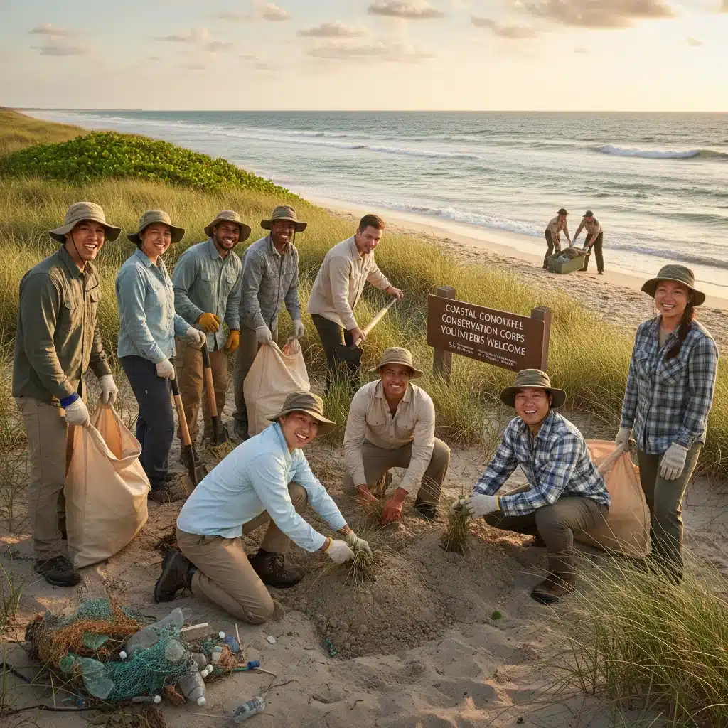 Travelers planting trees in a US national park, actively participating in a conservation project.