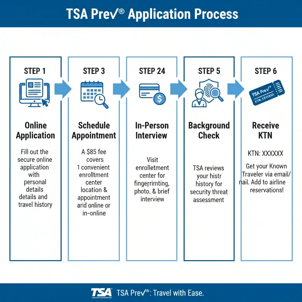Infographic detailing TSA PreCheck application process steps