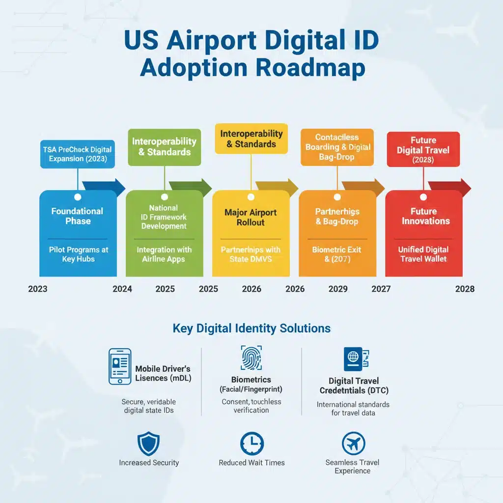 Infographic on digital ID adoption roadmap for US airports