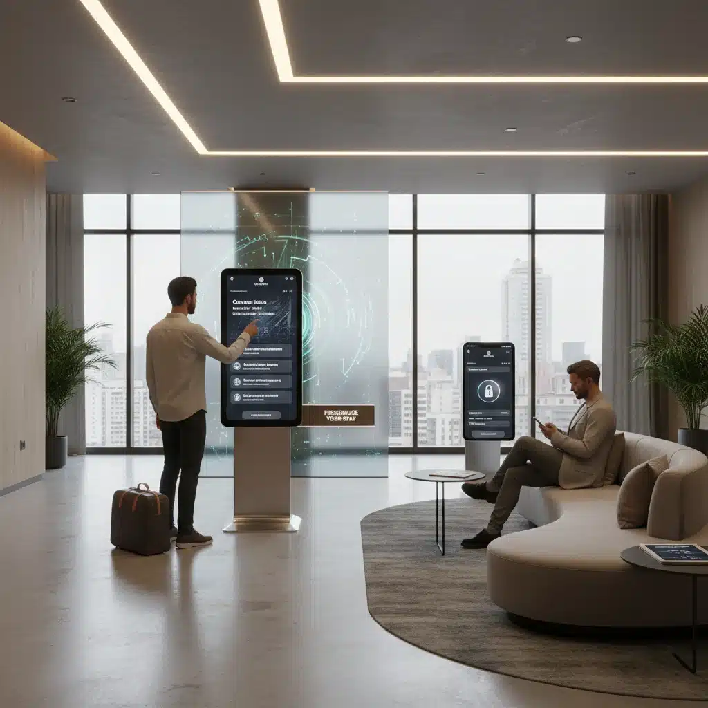 Hotel guest interacting with personalized digital concierge for enhanced experience