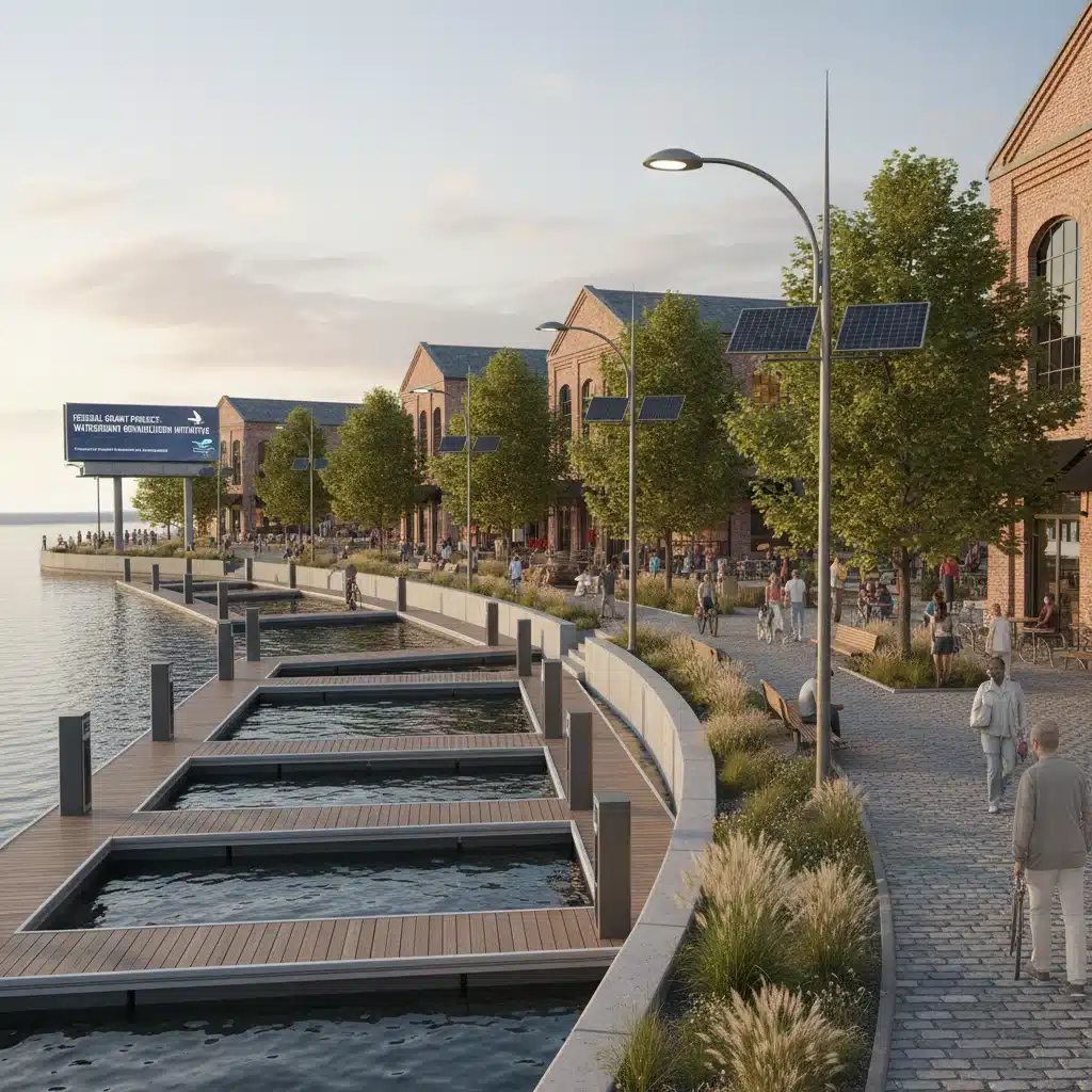 Revitalized historic waterfront district, example of successful federal tourism grant project.
